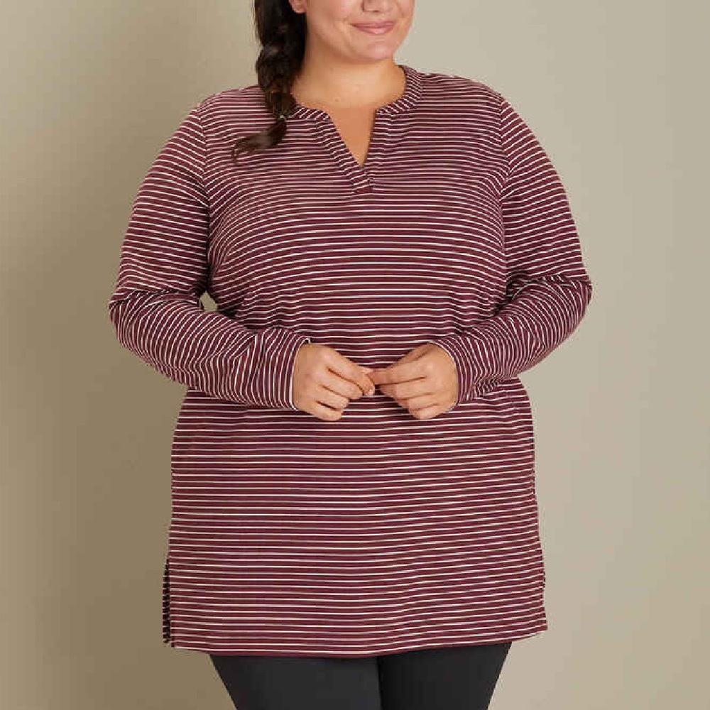 Duluth Trading Co Women's Striped Tunic - Burgundy and White